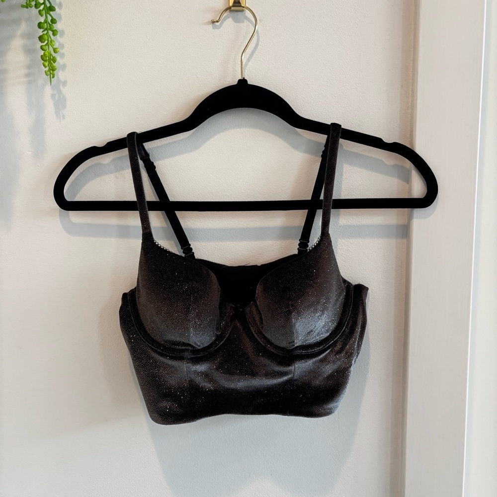 Victoria's Secret Grey Velvet Sparkly Y2K Lined Demi Bra Size 34B Shaping Boning